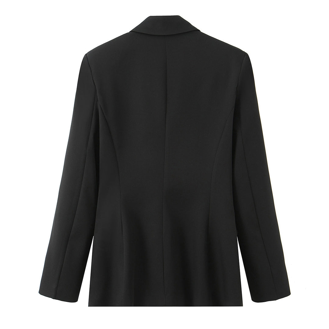 Women Tailored Blazer with Covered Buttons and Flap Pockets Mune Fashion