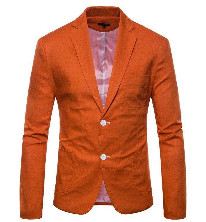 Men's elegant tailored linen blazer with notched collar, contrast buttons, and pocket square detail Mune Fashion