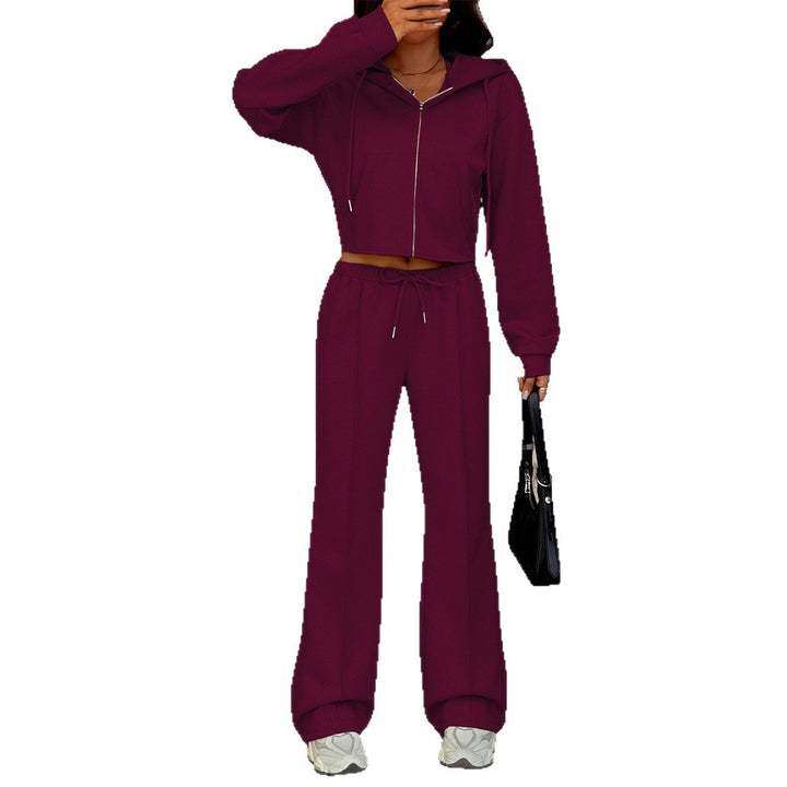 Women’s cropped hoodie sweatshirt set with zipper and high-waisted flared pants Mune Fashion