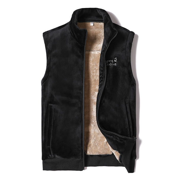 Men's Sleeveless Thermal Fleece Vest with Sherpa Lining and Standing Collar Mune Fashion