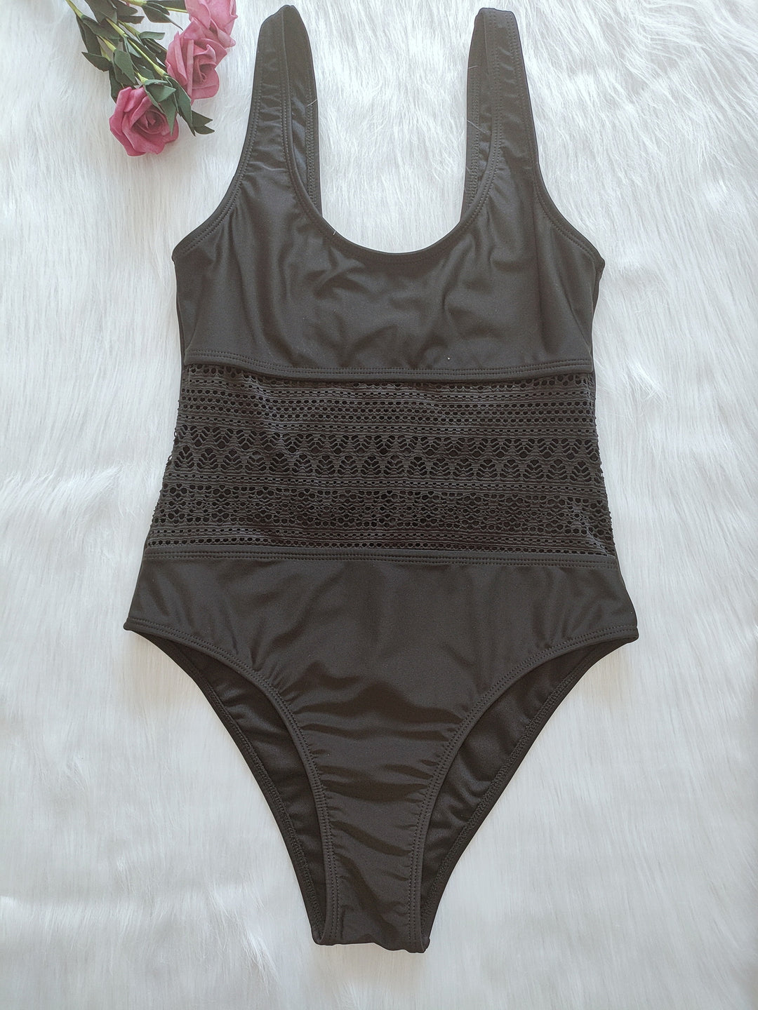 Ladies Elegant One-Piece Swimsuit with Lace Accents Mune Fashion