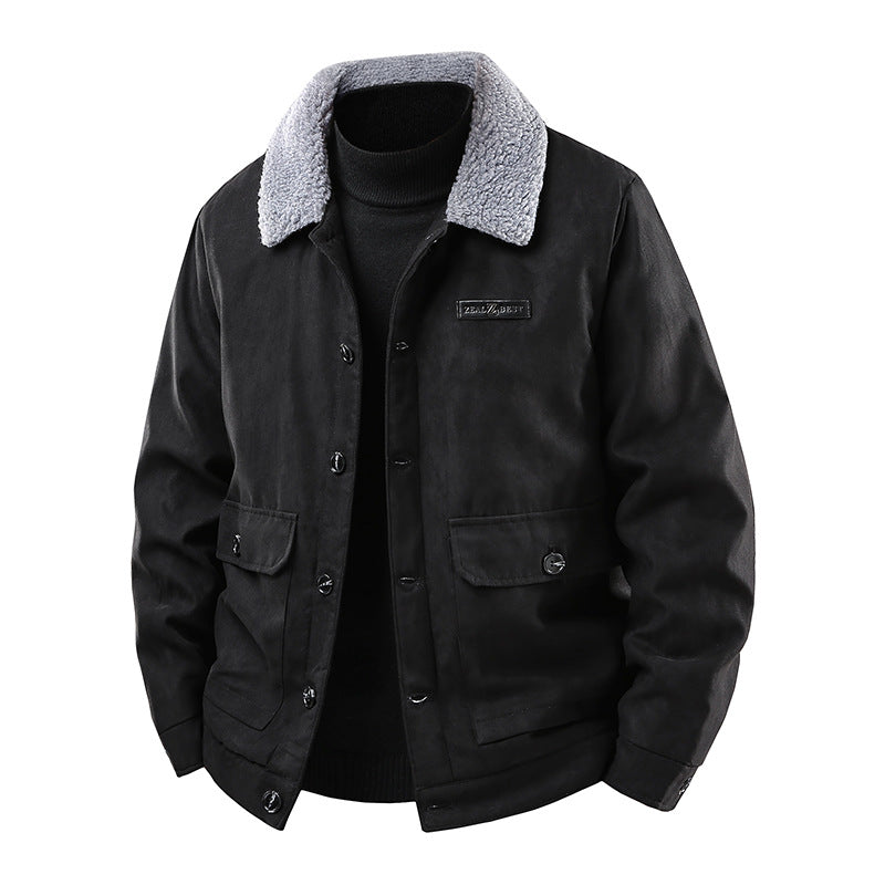 Men's canvas jacket with teddy collar and patch pockets Mune Fashion