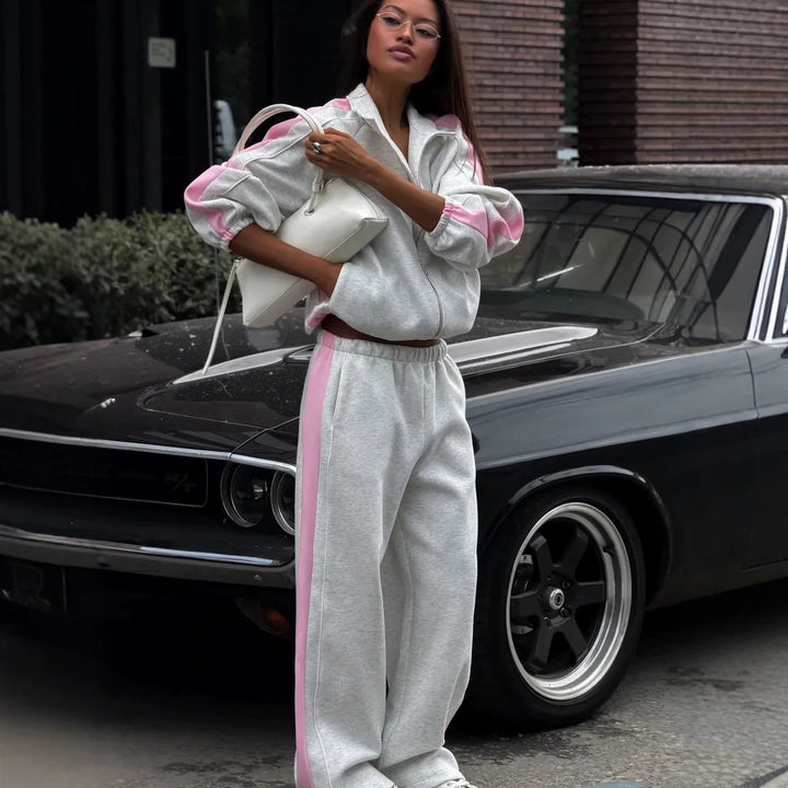 Women's Two-Piece Lounge Sweatset with Side Contrast Stripe Mune Fashion