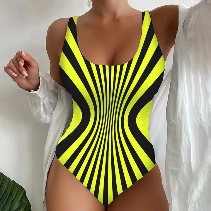 Women's One-Piece Swimsuit with Optical Stripes Mune Fashion