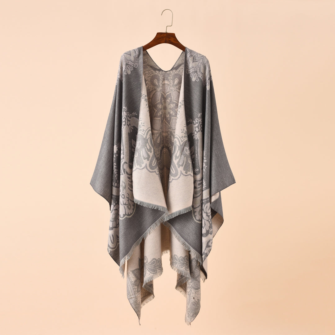 Women's Light Jacquard Throw with Cashmere-like Handle and Fringe Hem Mune Fashion