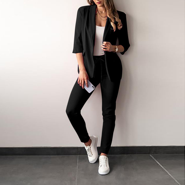 Women's two-piece blazer jogger set with tailored blazer and elastic waistband trousers Mune Fashion
