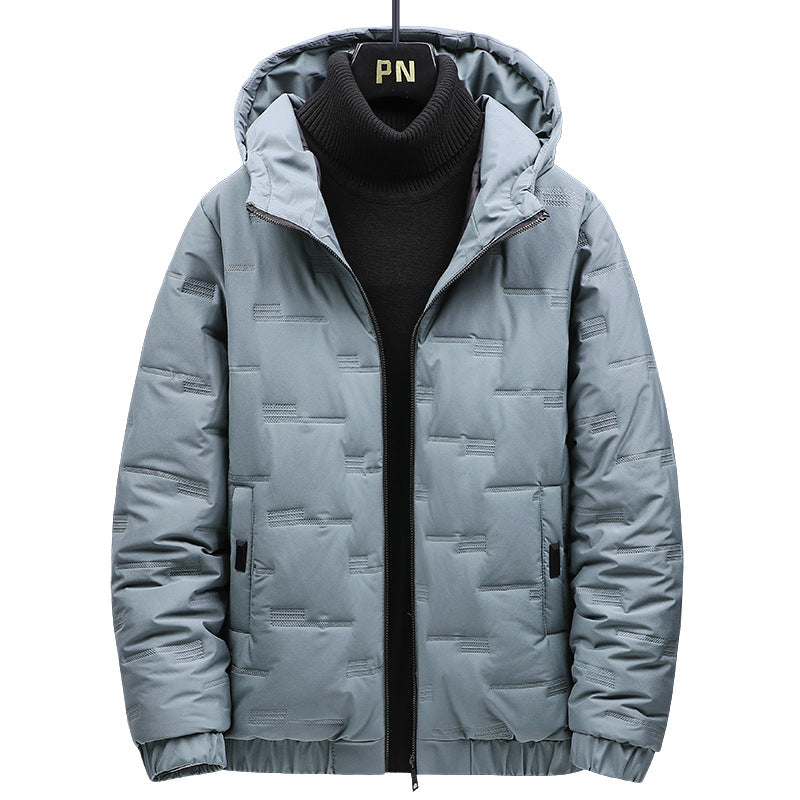 Men's Padded Quilted Jacket with Hood and Geometric Quilting Mune Fashion