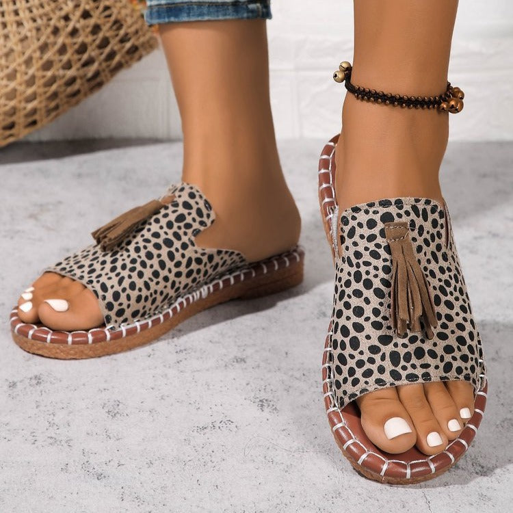 Damen Offene Pantoletten mit Quaste im Espadrille‑Stil Mune Fashion