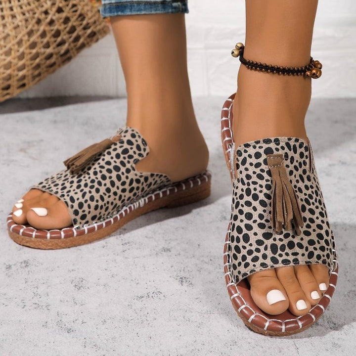 Damen Offene Pantoletten mit Quaste im Espadrille‑Stil Mune Fashion
