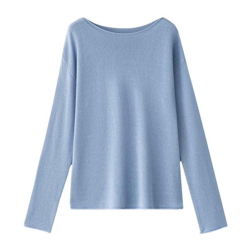Women Loose Boatneck Fine Knit Shirt with Dropped Shoulders & Flattering Fall Mune Fashion