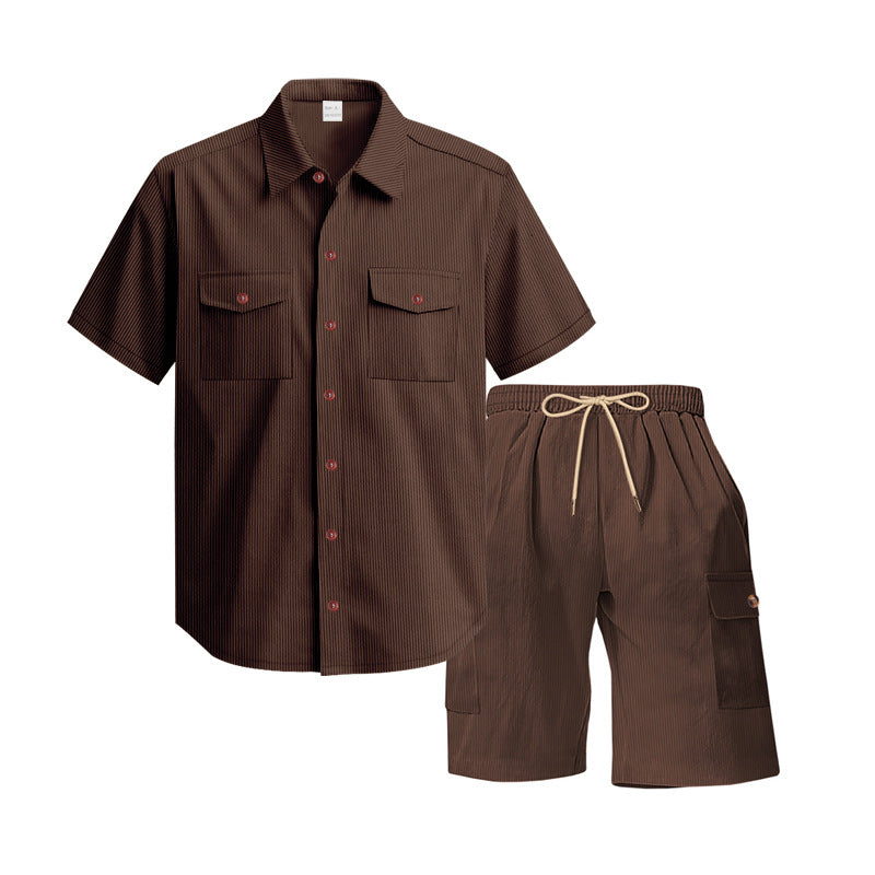Men's structured short-sleeve shirt and bermuda set with flap pockets and elastic waistband Mune Fashion