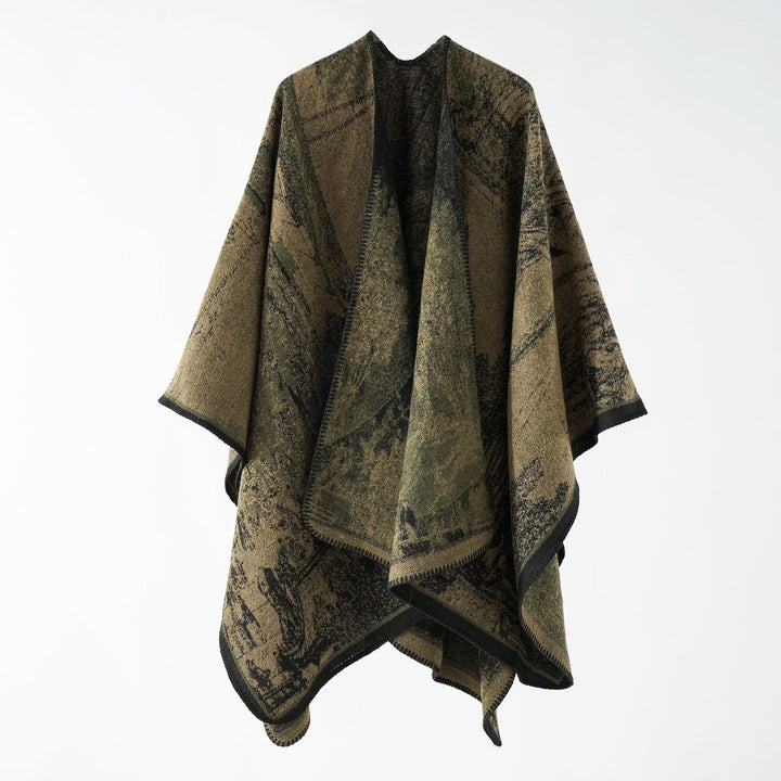 Women’s jacquard knit cape with textured woven look and open front Mune Fashion