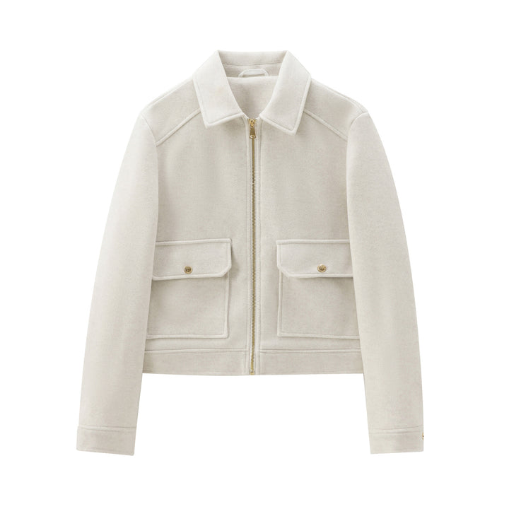 Women nan short tailored tweed jacket with full zip, patch pockets and Kent collar Mune Fashion