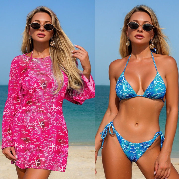 Women's beach dress with long sleeves and charming shell pattern Mune Fashion