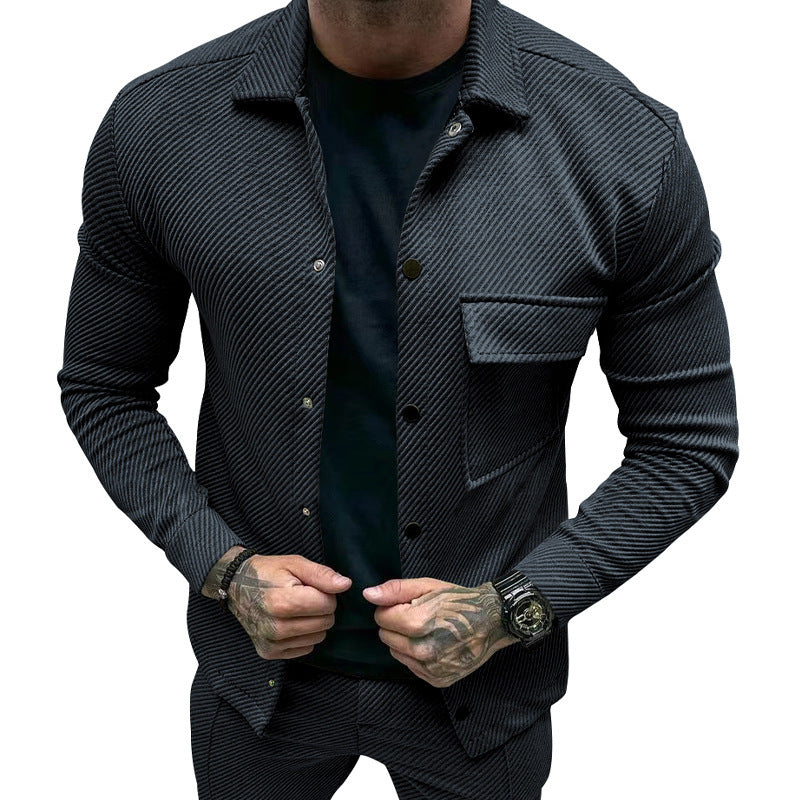 Men's nan urban shirt jacket set in textured cord look with chest flap and narrow fit Mune Fashion