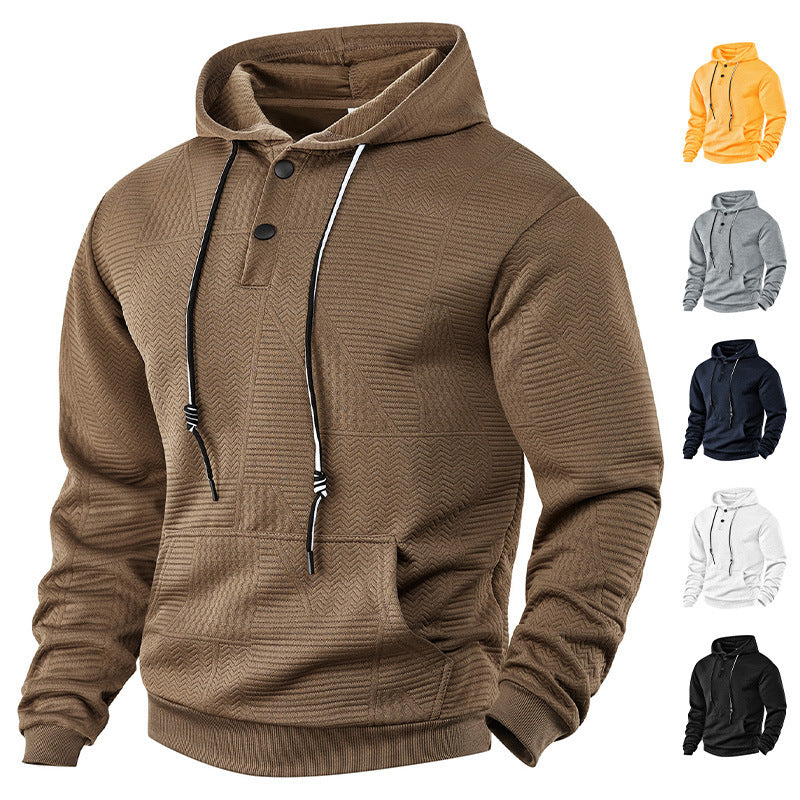Men's Textured Hoodie with Quilted Patch Structure and Snap Button Placket Mune Fashion