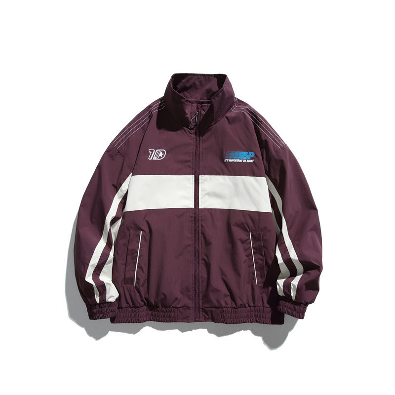 Men's sporty retro training jacket with striped detail and stand-up collar Mune Fashion