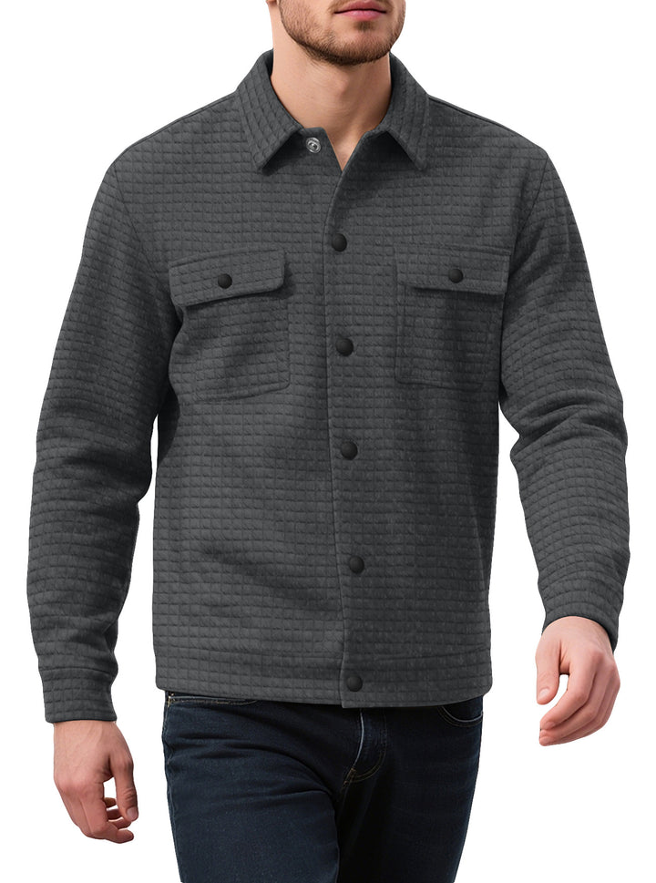 Men's shirt jacket with square quilted structure, snap front and chest flaps Mune Fashion