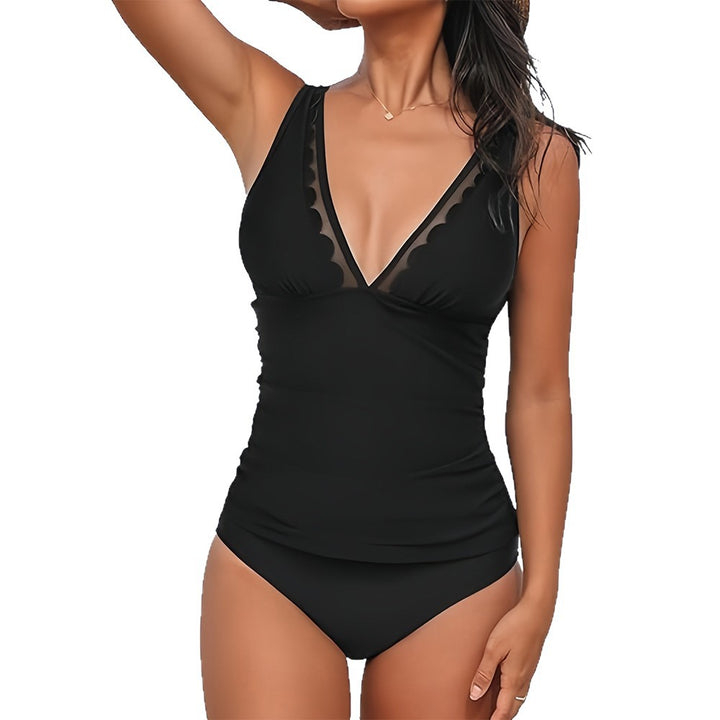 Ladies Stylish Tankini with Deep V-Neck and Ruching Mune Fashion