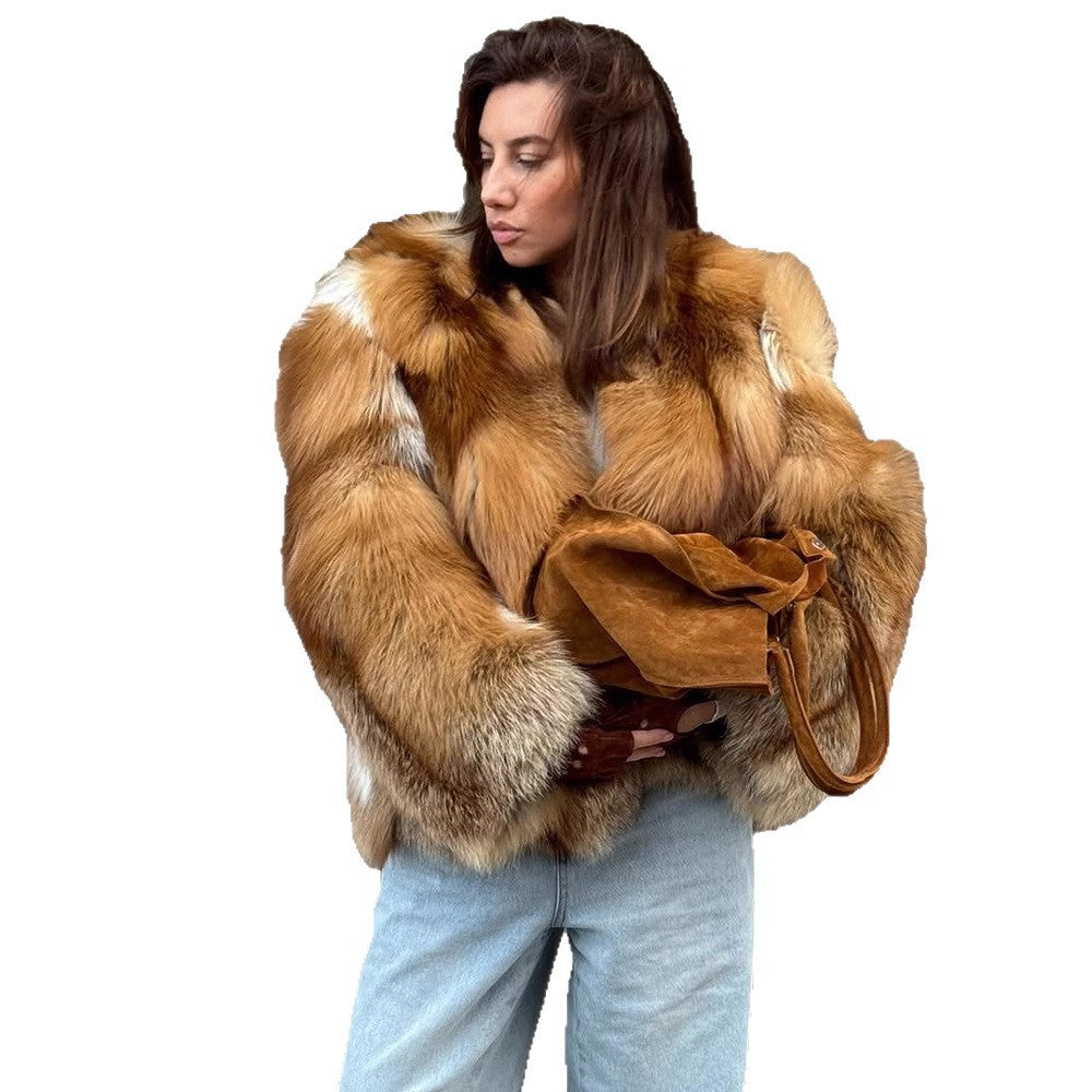 Women Boxy Short Coat in Multi-Layer Faux Fur Look with Voluminous Sleeves Mune Fashion