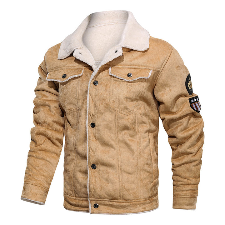 Men's lambskin imitation trucker jacket with faux fur lining and badge Mune Fashion