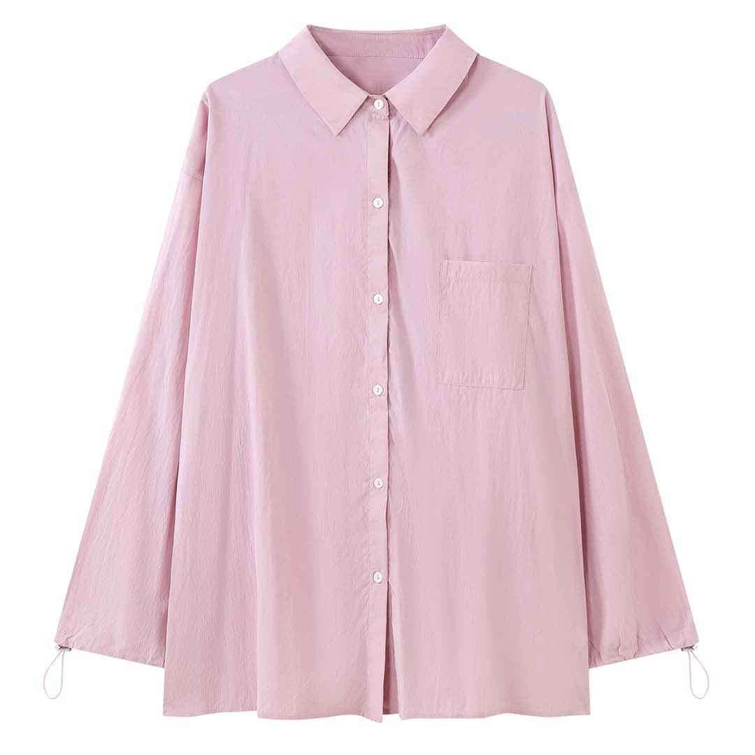 Women Oversized Shirt Blouse with Crinkle Look and Elastic Sleeve Cuffs Mune Fashion