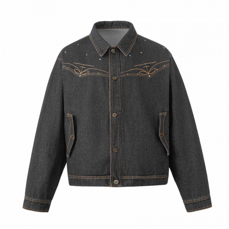 Unisex Oversize Denim Jacket in Boxy Cut with Western Embroidery and Flap Pockets Mune Fashion