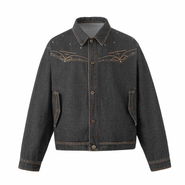Unisex Oversize Denim Jacket in Boxy Cut with Western Embroidery and Flap Pockets Mune Fashion