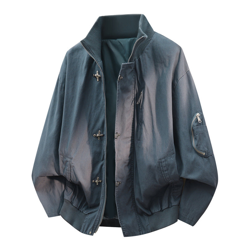 Men's Oversize Bomber Jacket in Utility Look with Stand-up Collar, Multiple Zippers & Arm Pocket Mune Fashion