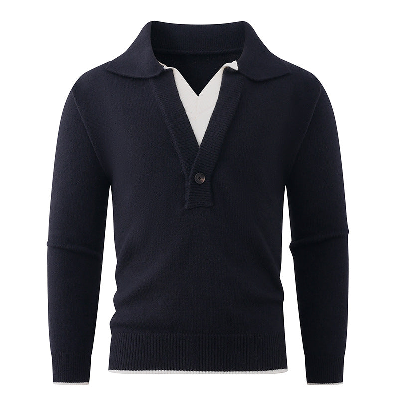 Men's fine knit sweater with polo collar and one-button half placket Mune Fashion