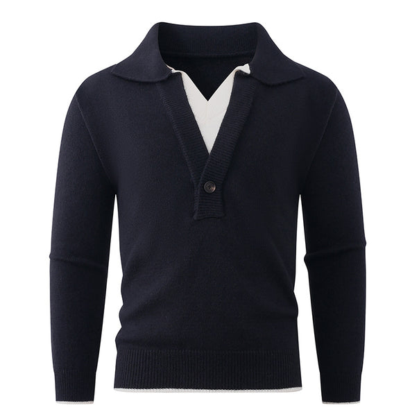 Men's fine knit sweater with polo collar and one-button half placket Mune Fashion