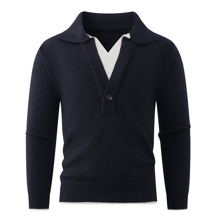 Men's fine knit sweater with polo collar and one-button half placket Mune Fashion
