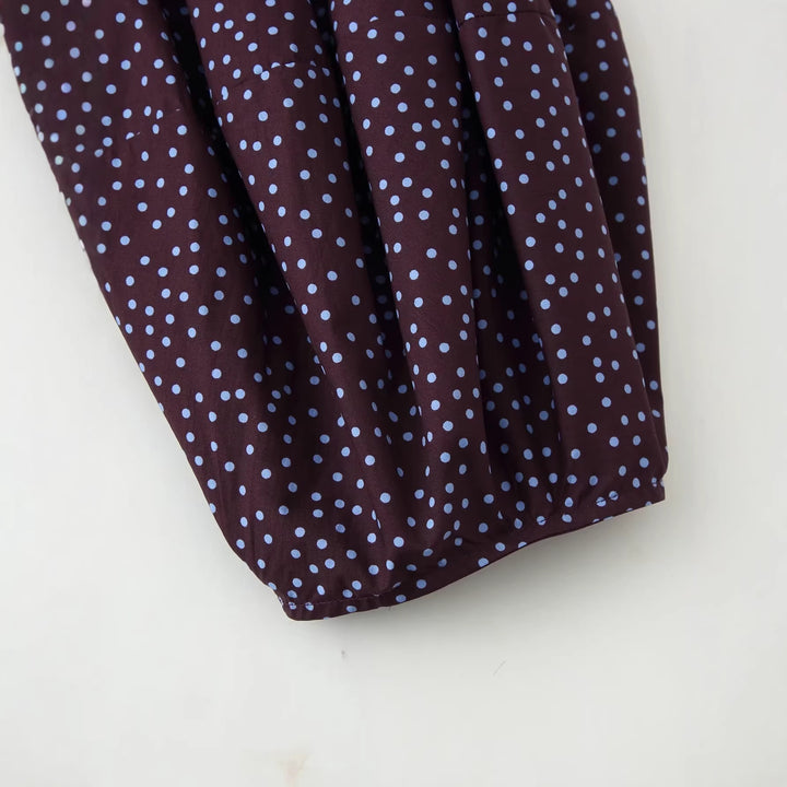 Women Smocked Polka Dot Blouse Shirt with Balloon Sleeves Mune Fashion
