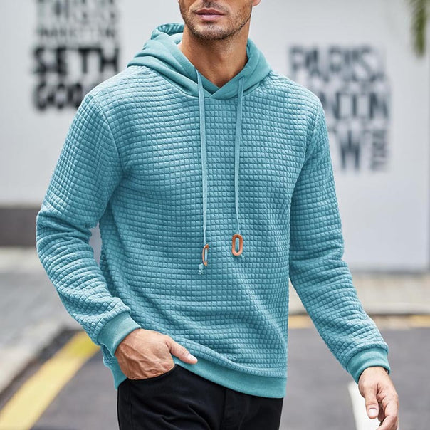 Men's Padded Quilted Pattern Hoodie with Hood and Drawstring Mune Fashion