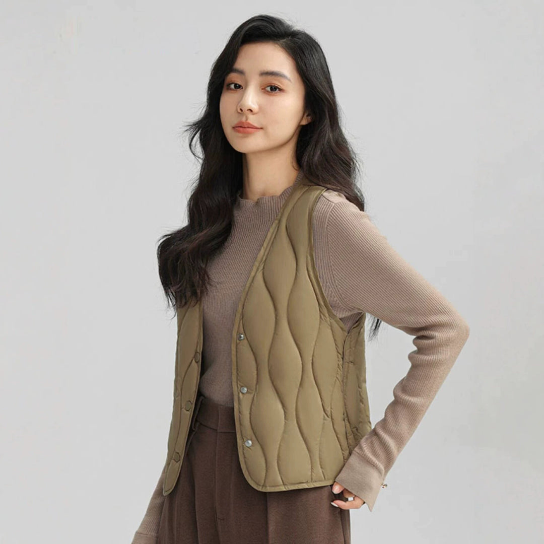 Women Long Quilted Thermal Vest with Ergonomic Wave Quilting Mune Fashion