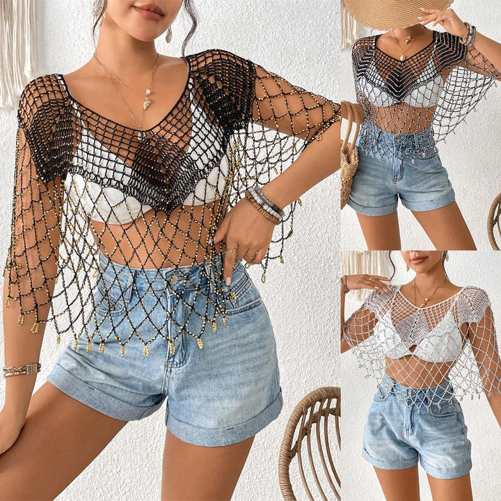 Women's crocheted beach cover-up with sparkling pearls Mune Fashion