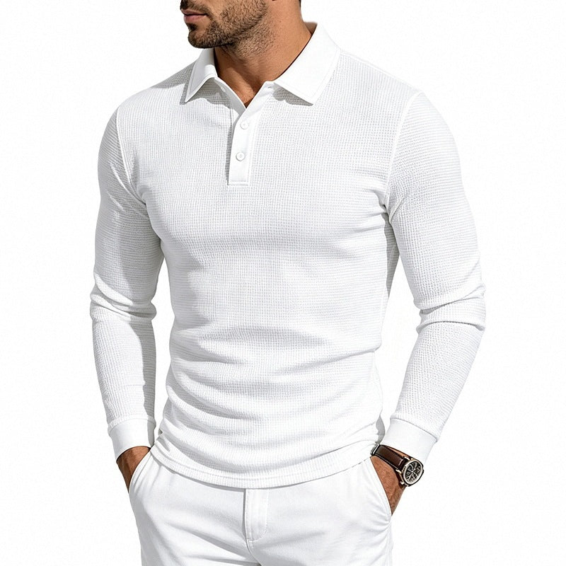 Men's Slim-Fit Polo Shirt with Long Sleeves and Waffle Texture Mune Fashion