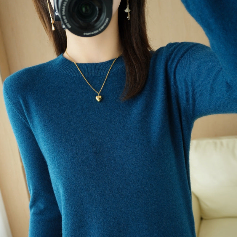 Women's Soft Fine Knit Crew Neck Sweater with Extra Wide Cuffs and Boxy Silhouette Mune Fashion