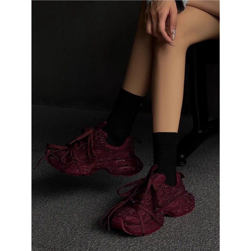 Damen Chunky Plateau-Sneaker mit gewellter Profilsohle und glitzernder Mesh-Optik Mune Fashion