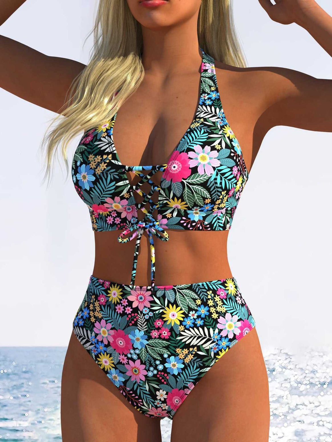 Women's bikini set with high-waisted cut and playful lacing detail Mune Fashion