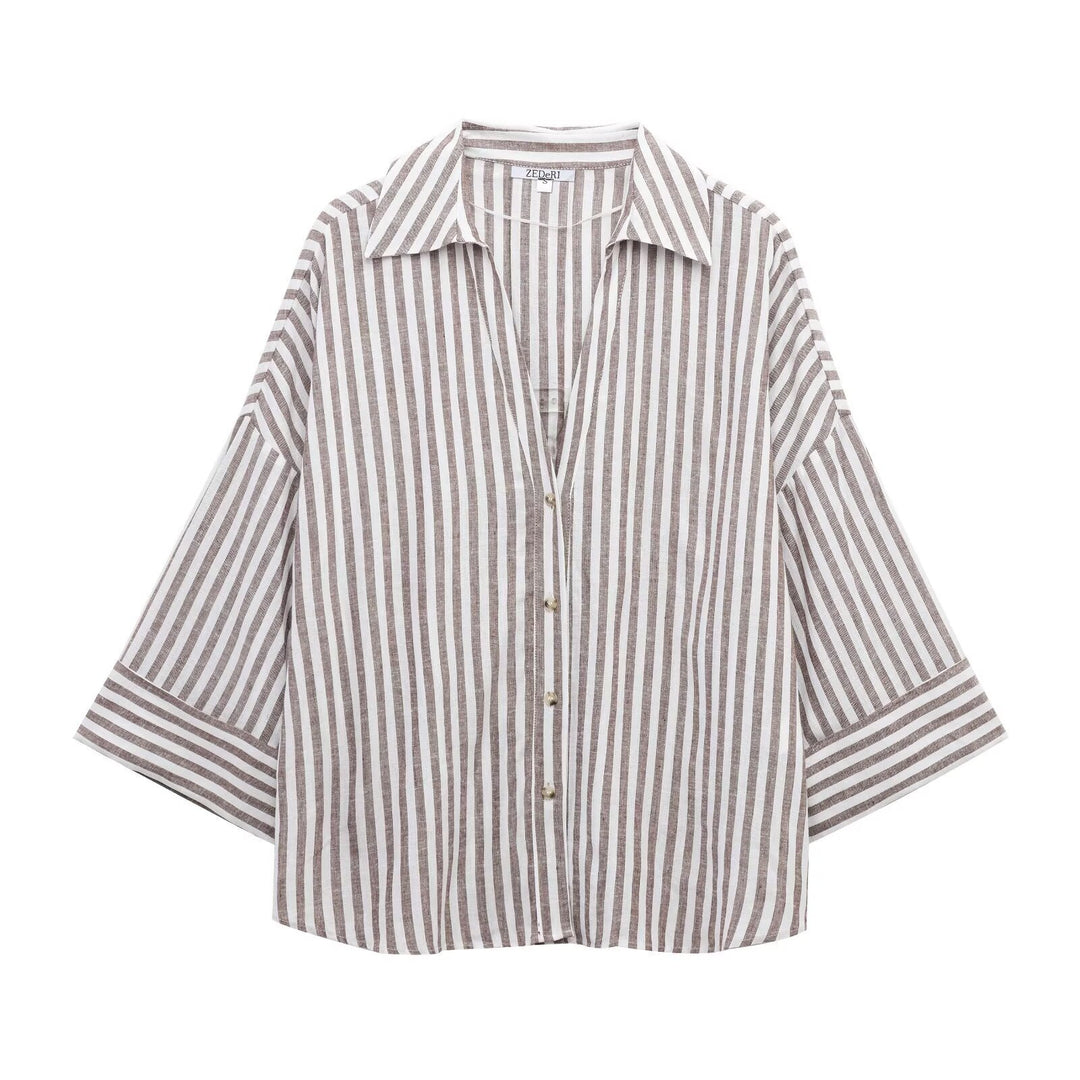Women's Oversize Viscose Blouse with Three-Quarter Sleeves and Extended Back Hem Mune Fashion