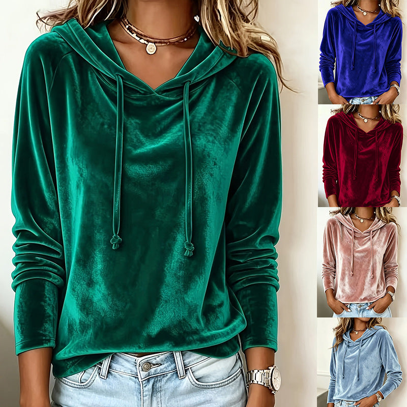 Women Velvet Hoodie with Hood Drawstring and Casual Cut Mune Fashion