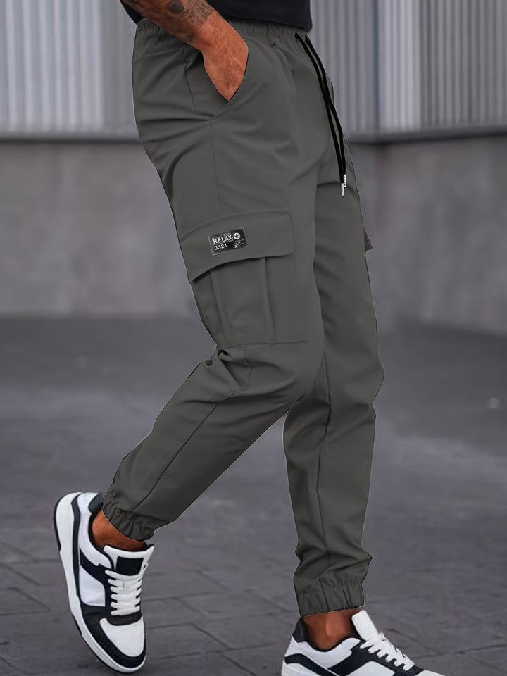 Men's Cargo Jogging Pants with Drawstring, Tapered Cut & Flap Pockets Mune Fashion