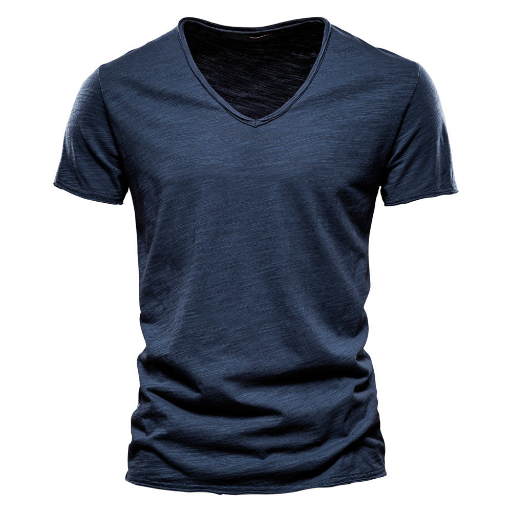 Men's light cotton jersey short-sleeve shirt with V-neck and slim fit Mune Fashion