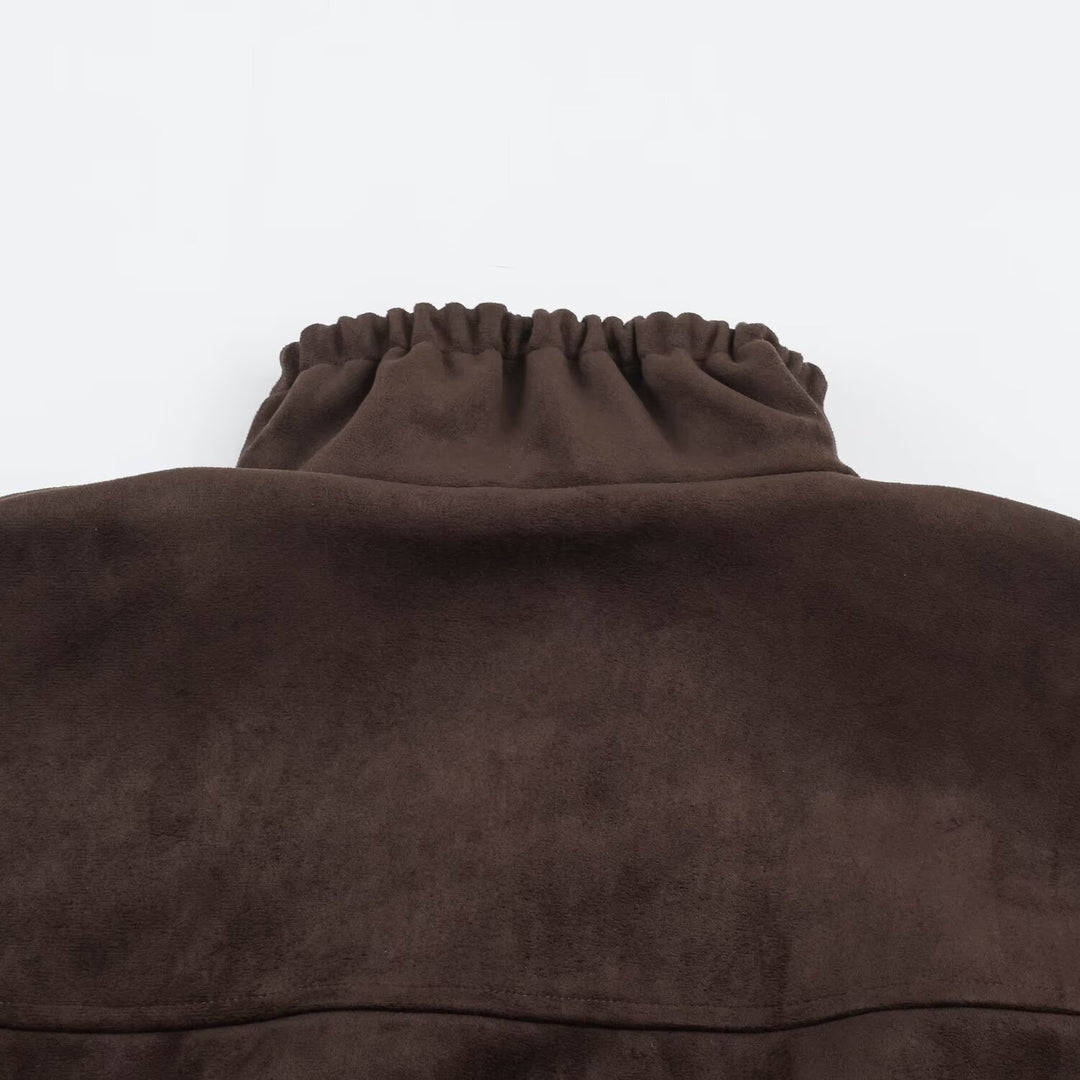 Women's Short Velvet-Look Jacket with Drawstring Waist, High Stand-Up Collar and Adjustable Cuffs Mune Fashion