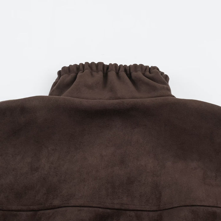 Women's Short Velvet-Look Jacket with Drawstring Waist, High Stand-Up Collar and Adjustable Cuffs Mune Fashion