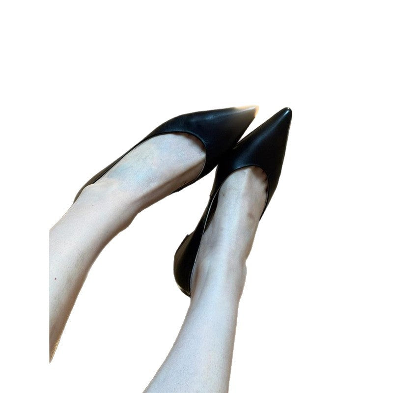Women's Elegant pointed toe slip-on ballerinas made of soft smooth leather with minimal wedge heel Mune Fashion