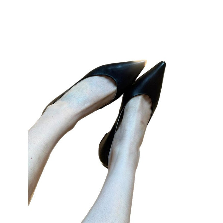 Women's Elegant pointed toe slip-on ballerinas made of soft smooth leather with minimal wedge heel Mune Fashion