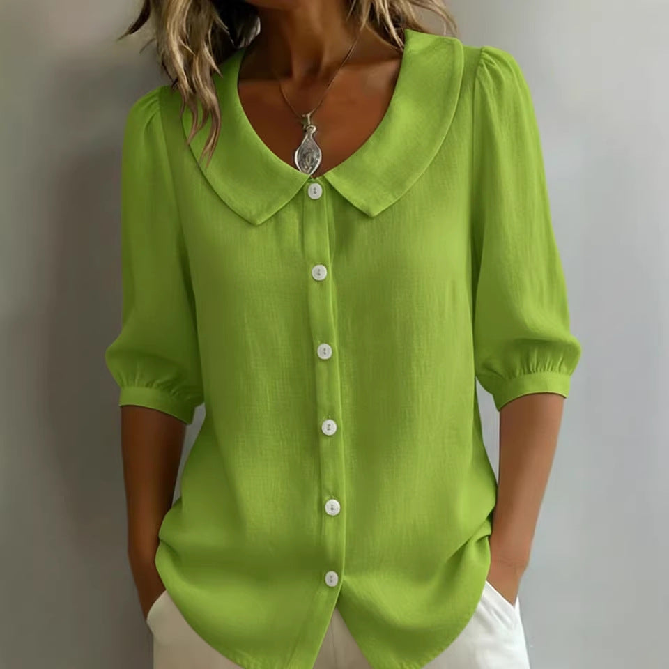 Ladies Elegant Blouse with Large Collar and Button Placket Mune Fashion