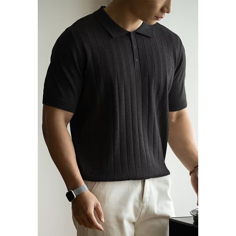 Men's High-Quality Short Sleeve Polo Shirt with Fine Structure Mune Fashion